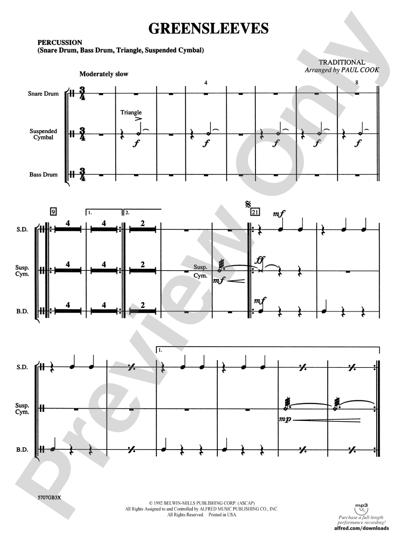 Greensleeves: 1st Percussion
