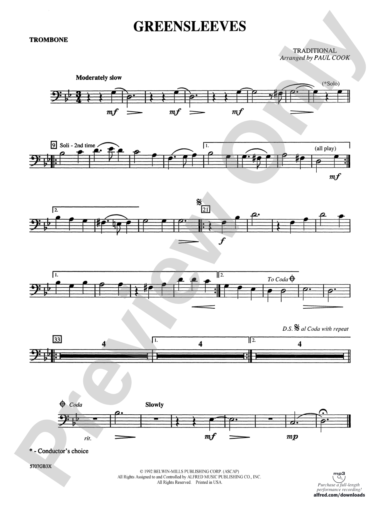 Greensleeves: 1st Trombone