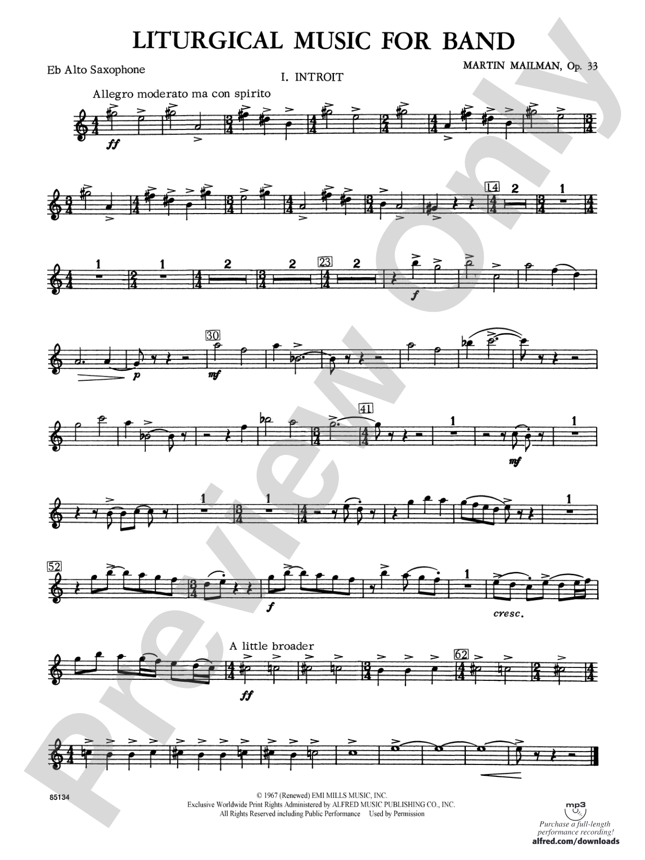 Liturgical Music for Band, Op. 33: E-flat Alto Saxophone