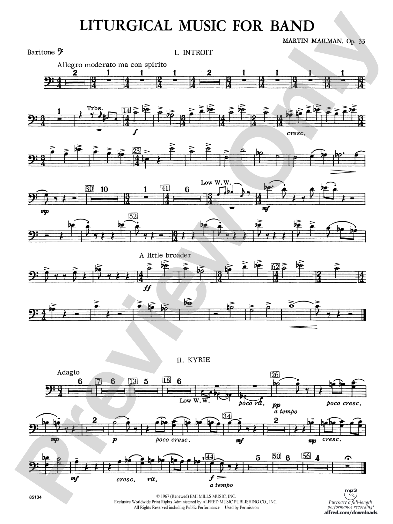 Liturgical Music for Band, Op. 33: Baritone B.C.