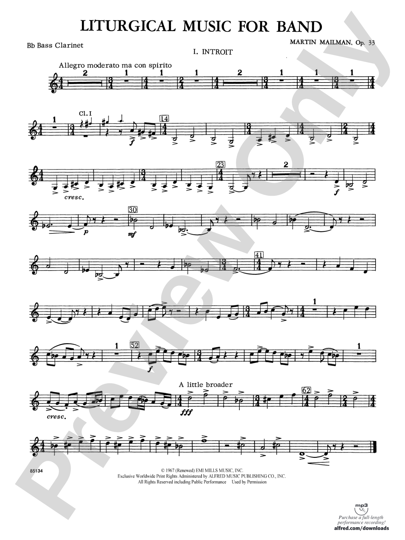 Liturgical Music for Band, Op. 33: B-flat Bass Clarinet