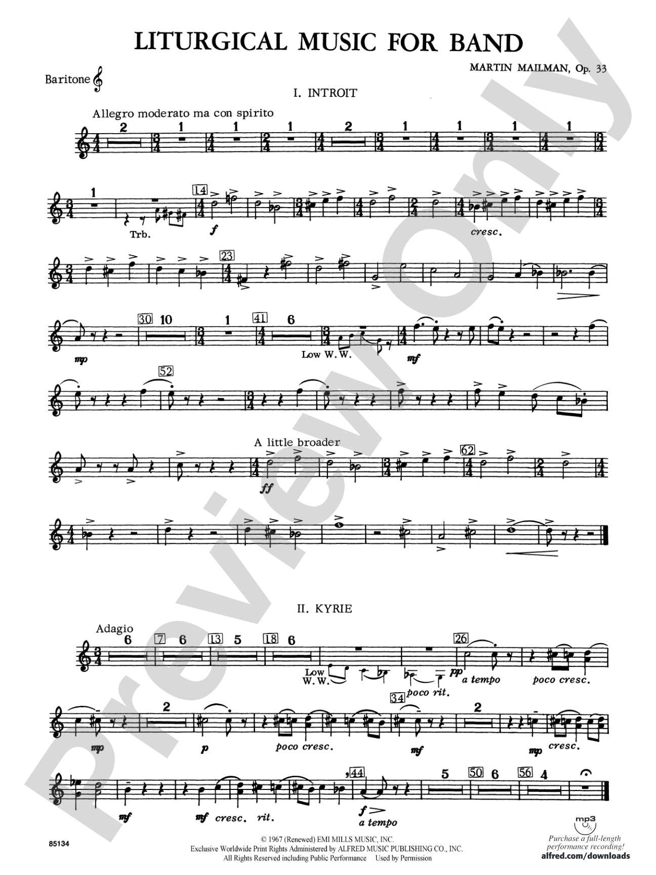 Liturgical Music for Band, Op. 33: Baritone T.C.
