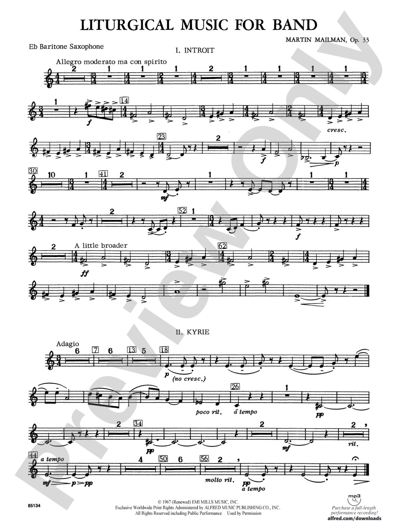 Liturgical Music for Band, Op. 33: E-flat Baritone Saxophone