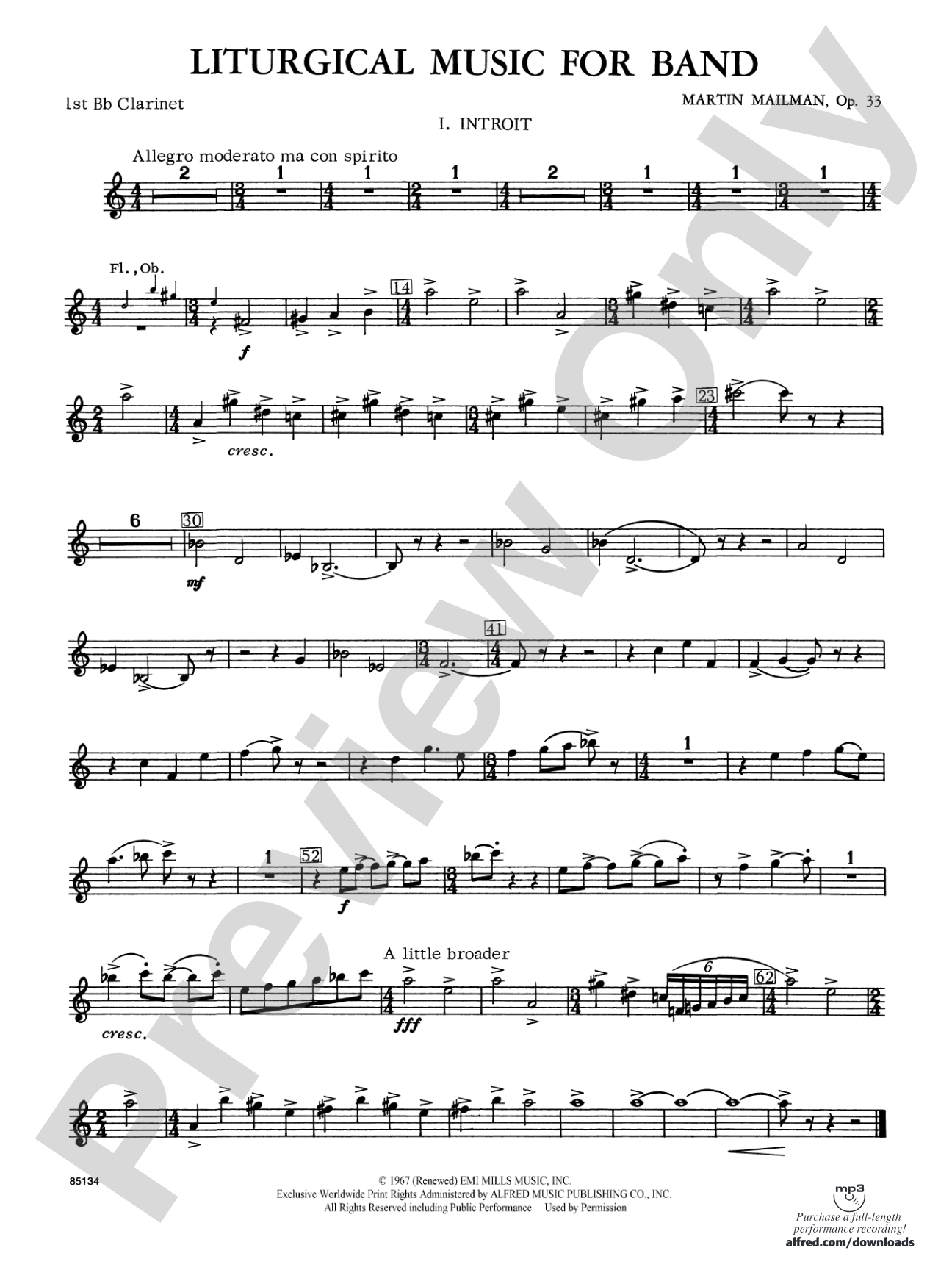 Liturgical Music for Band, Op. 33: 1st B-flat Clarinet
