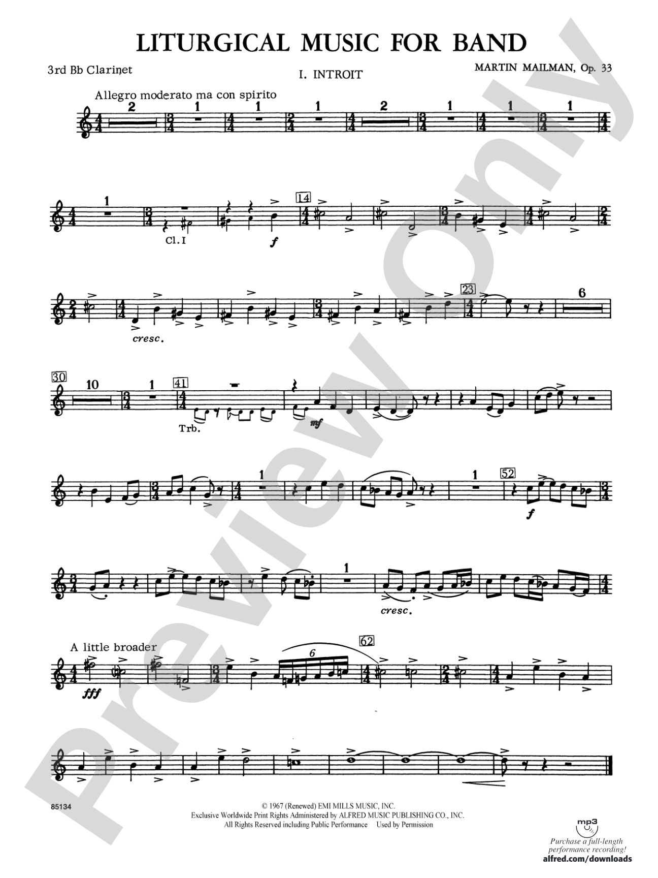 Liturgical Music for Band, Op. 33: 3rd B-flat Clarinet