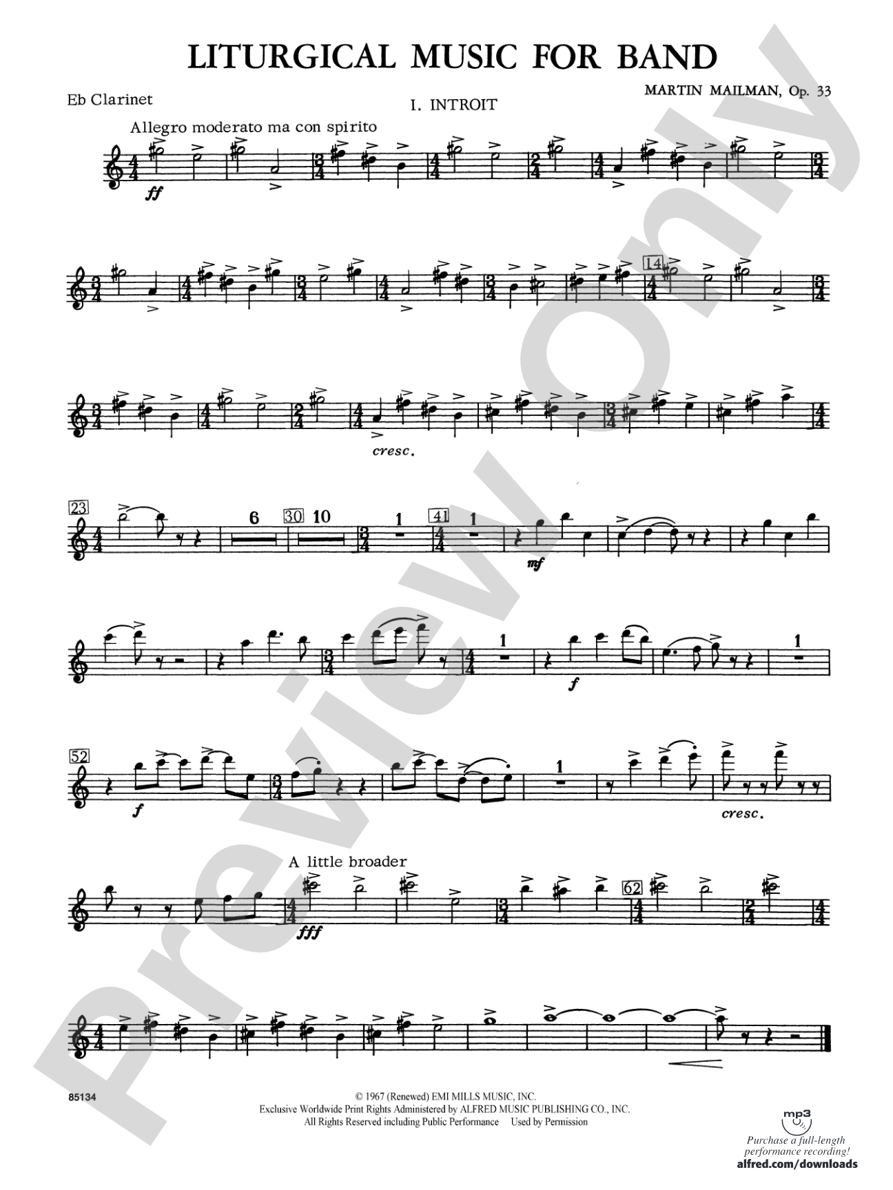 Liturgical Music for Band, Op. 33: E-flat Soprano Clarinet