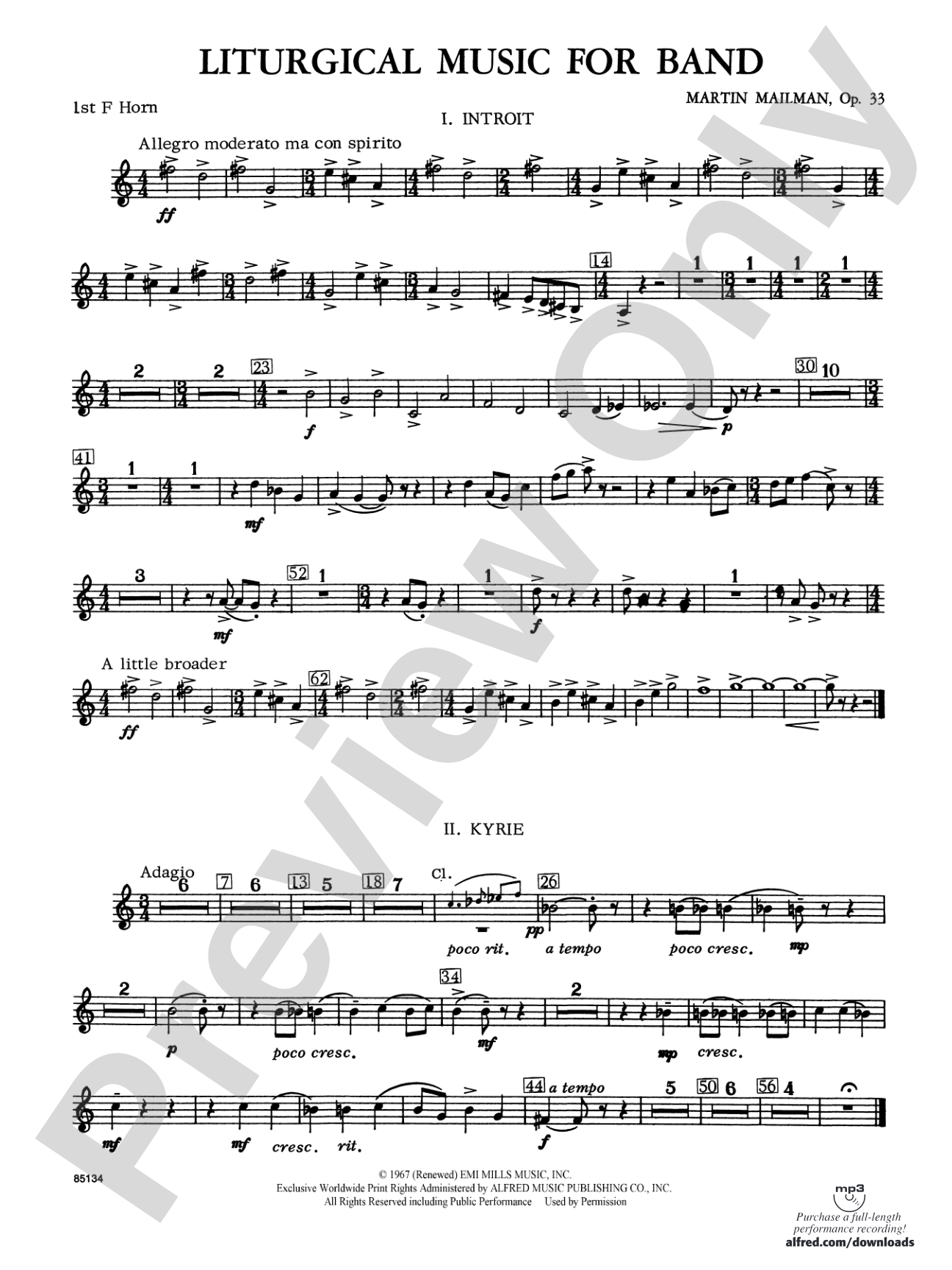 Liturgical Music for Band, Op. 33: 1st F Horn