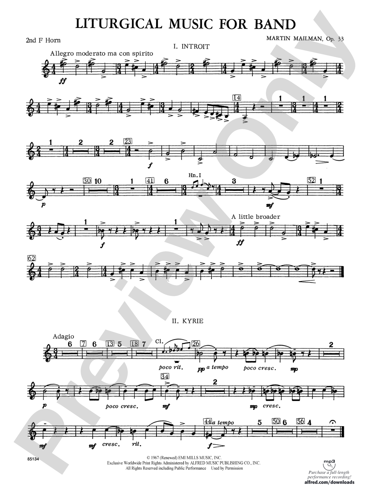 Liturgical Music for Band, Op. 33: 2nd F Horn