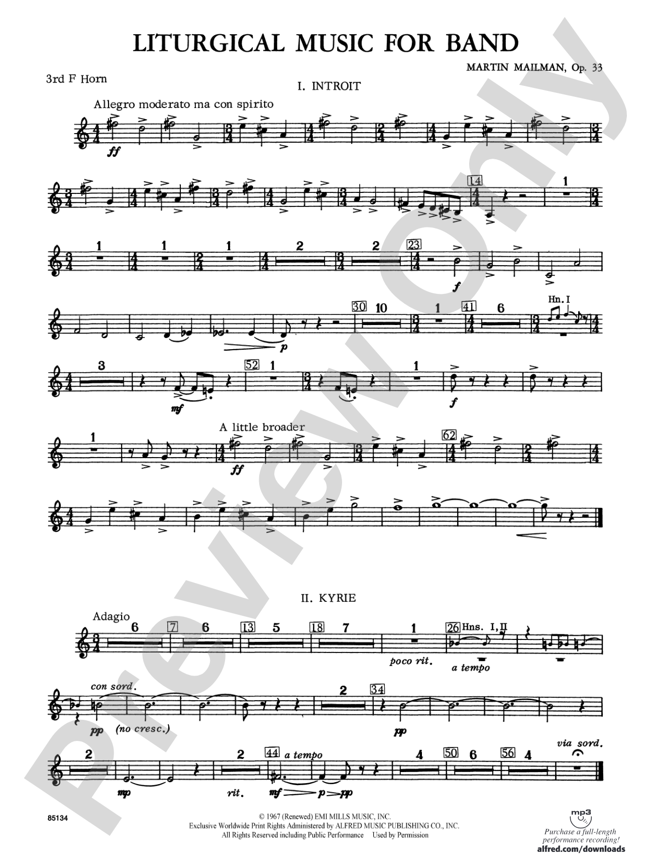 Liturgical Music for Band, Op. 33: 3rd F Horn