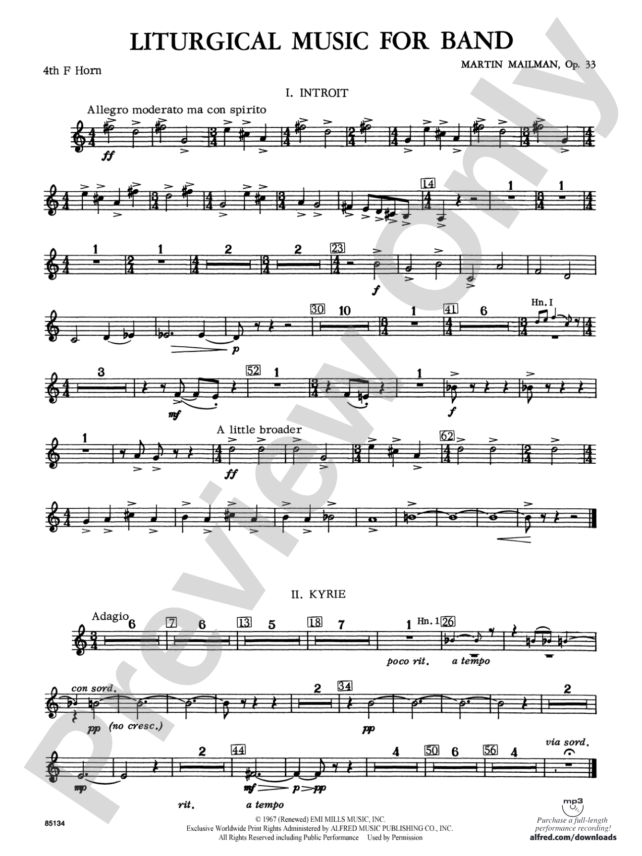 Liturgical Music for Band, Op. 33: 4th F Horn