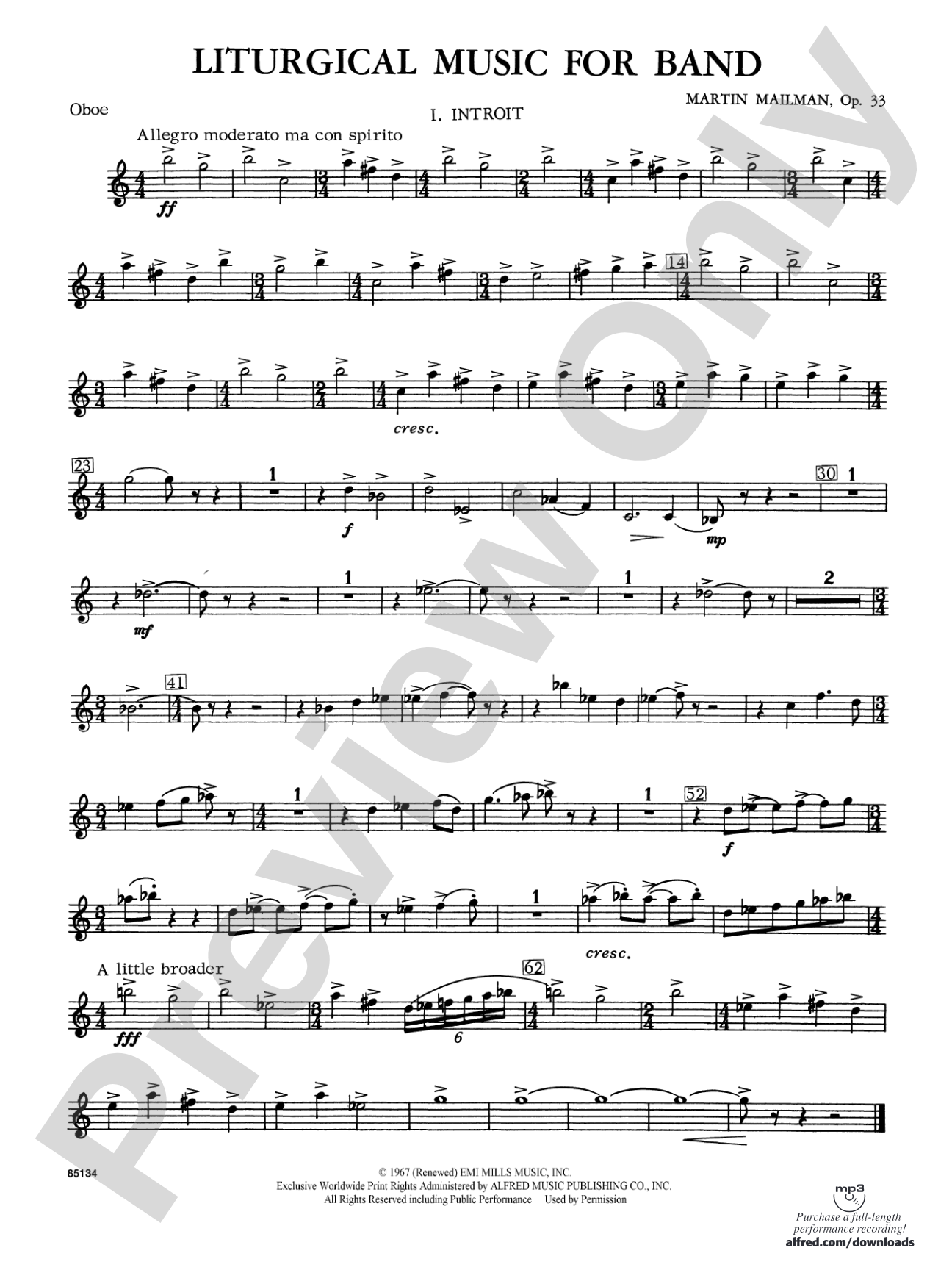 Liturgical Music for Band, Op. 33: Oboe
