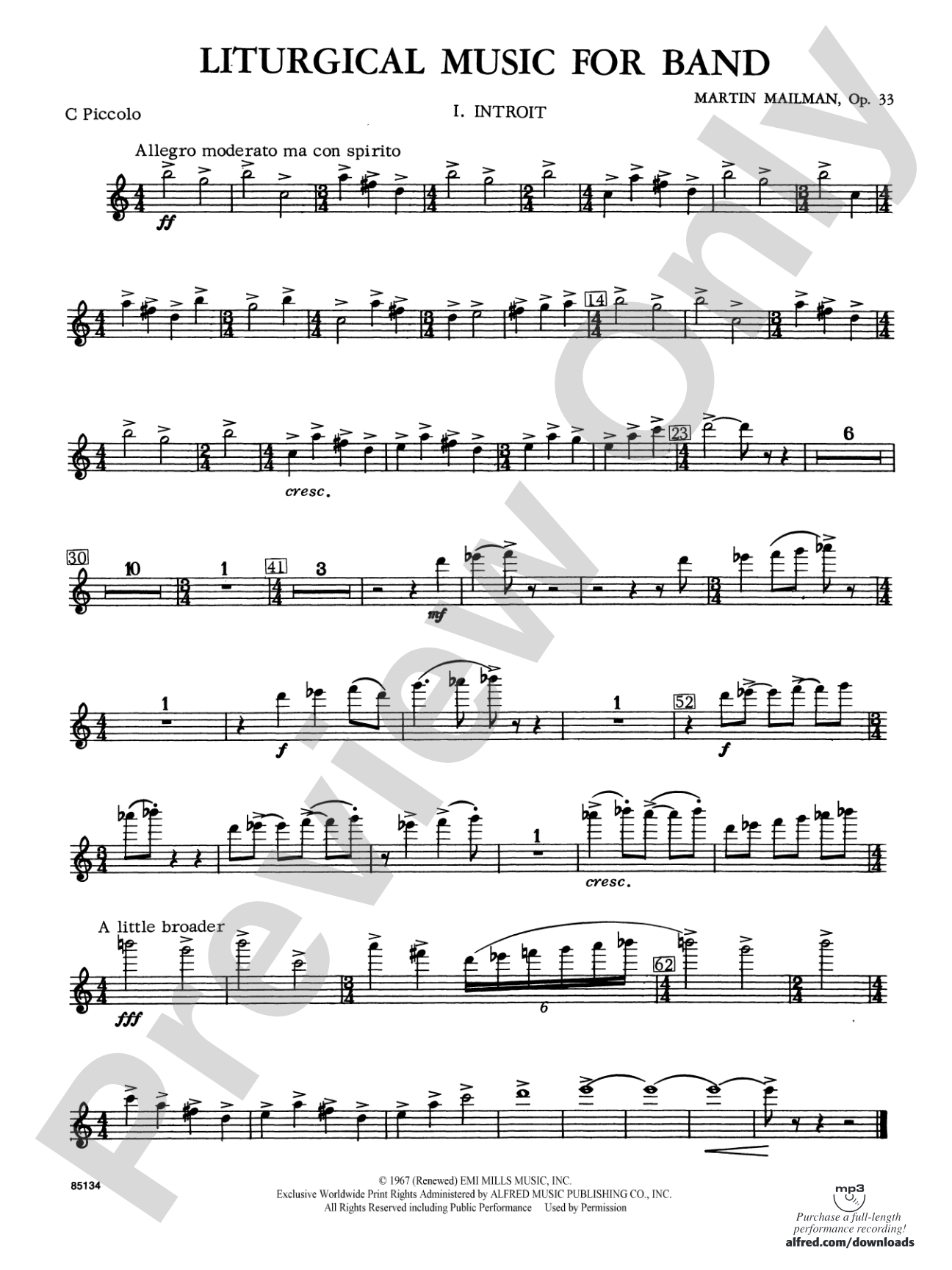 Liturgical Music for Band, Op. 33: Piccolo