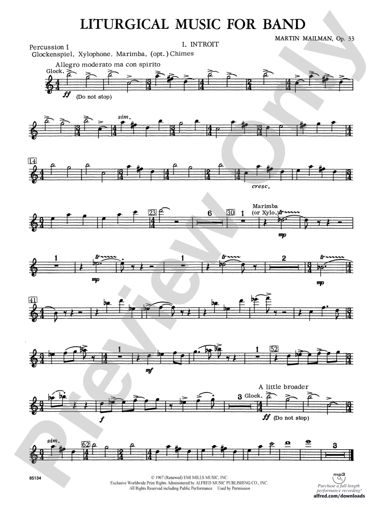 Liturgical Music for Band, Op. 33: 1st Percussion