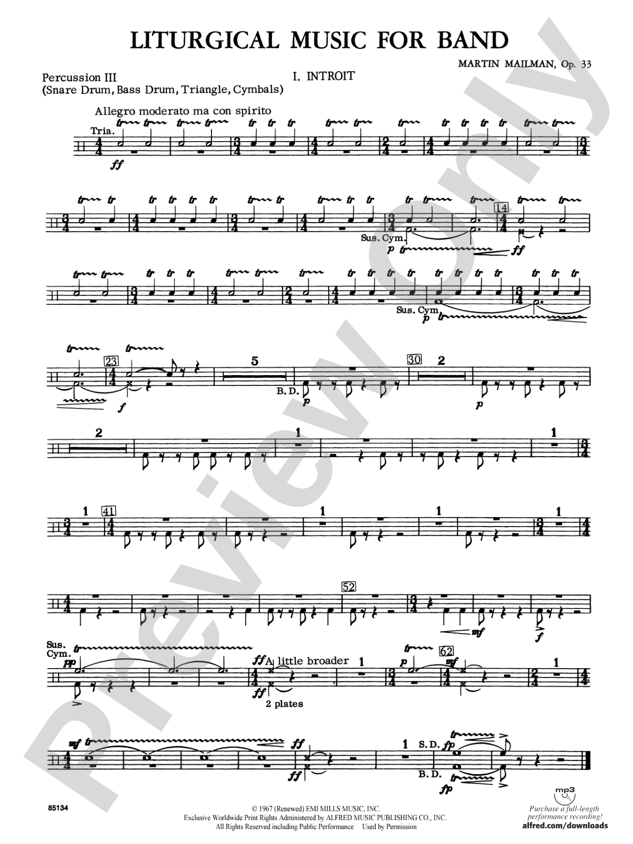 Liturgical Music for Band, Op. 33: 3rd Percussion