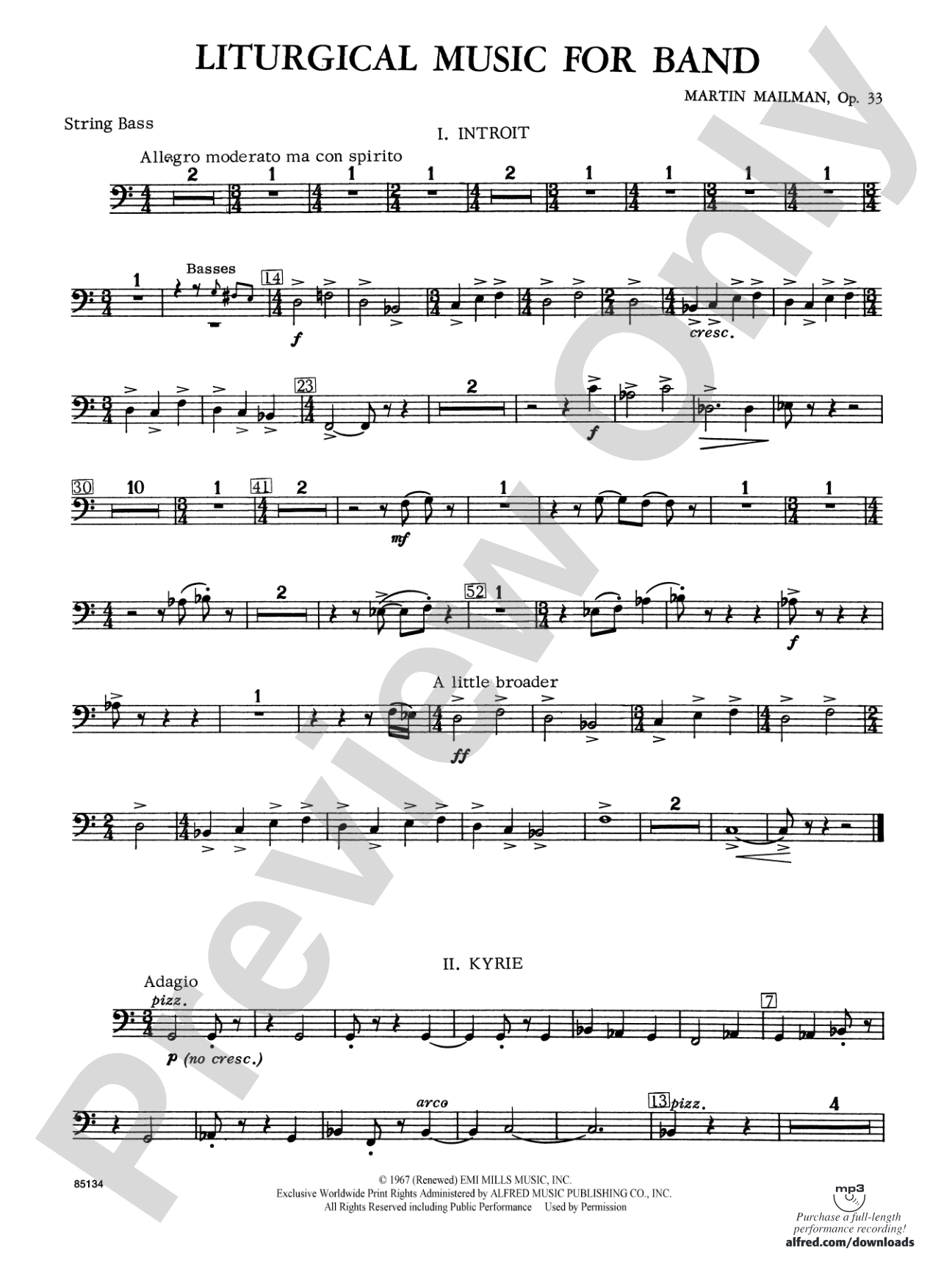 Liturgical Music for Band, Op. 33: String Bass