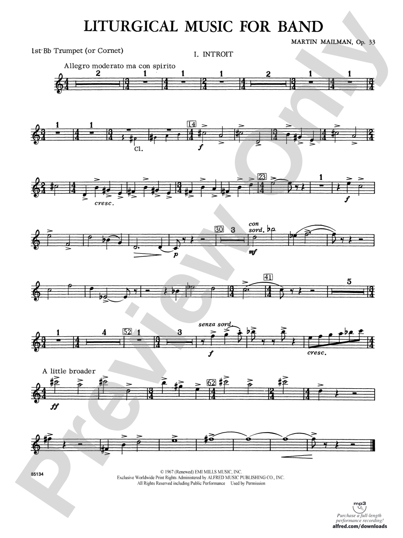 Liturgical Music for Band, Op. 33: 1st B-flat Trumpet