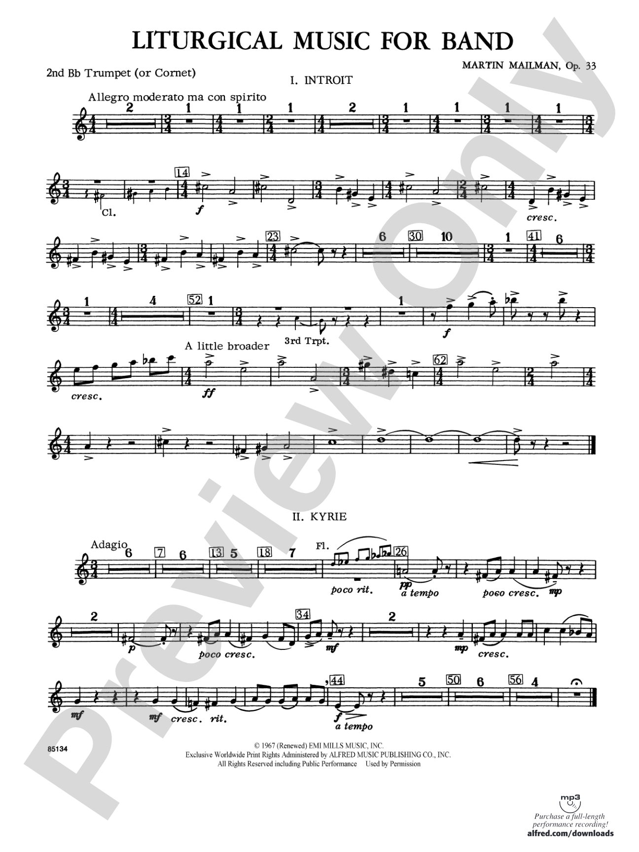 Liturgical Music for Band, Op. 33: 2nd B-flat Trumpet
