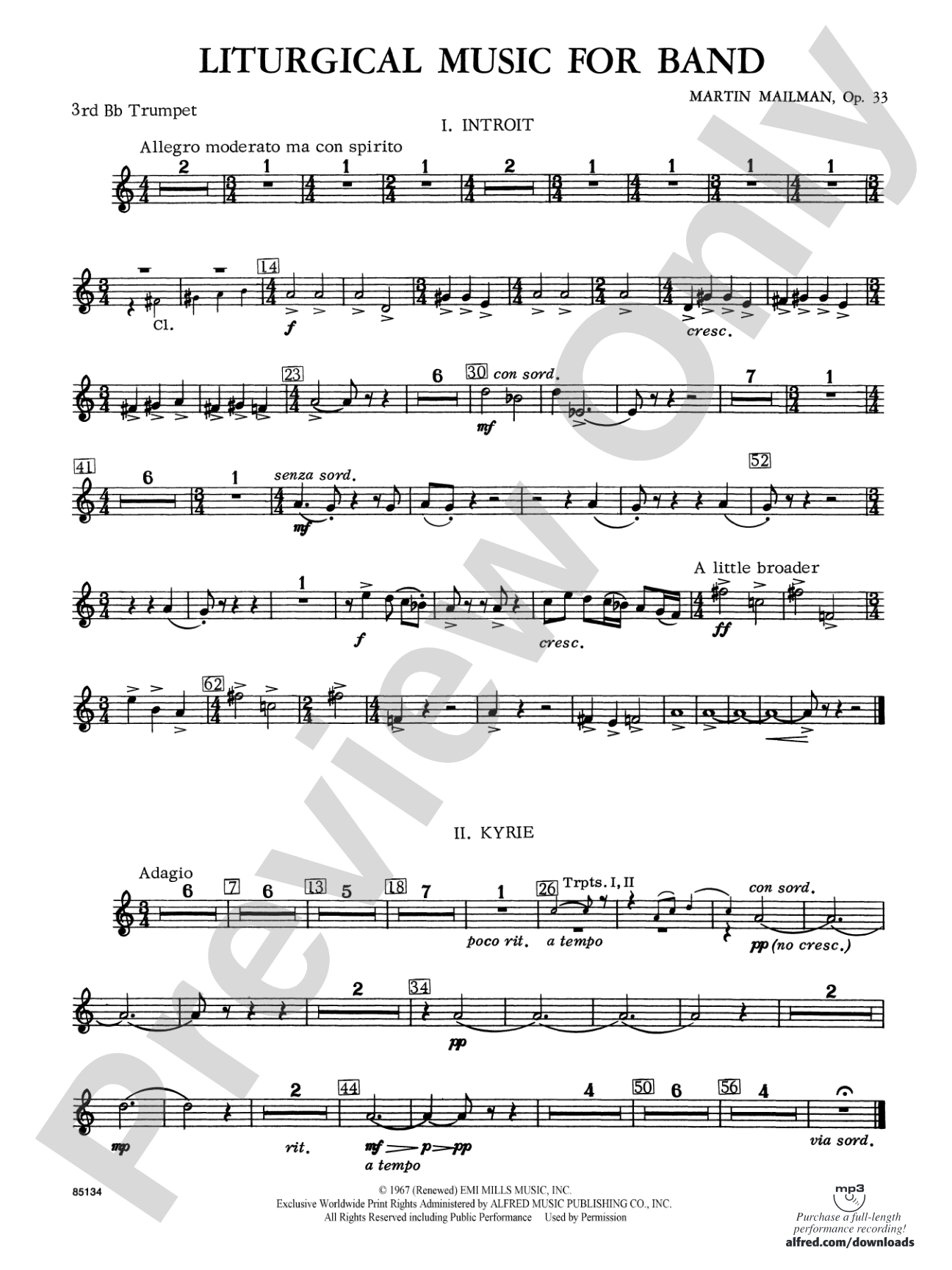 Liturgical Music for Band, Op. 33: 3rd B-flat Trumpet