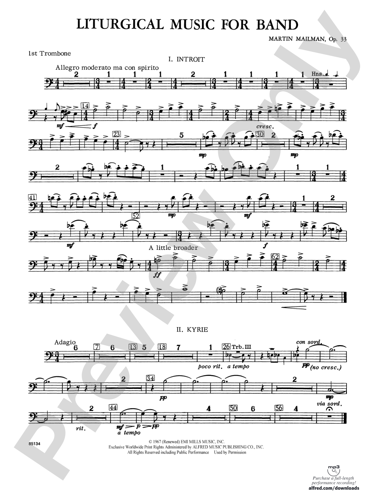 Liturgical Music for Band, Op. 33: 1st Trombone