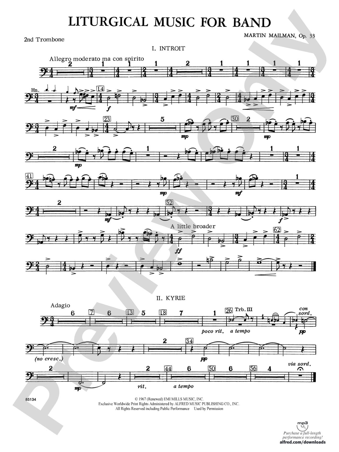 Liturgical Music for Band, Op. 33: 2nd Trombone