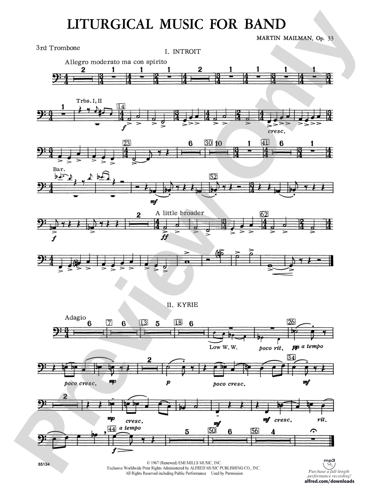 Liturgical Music for Band, Op. 33: 3rd Trombone