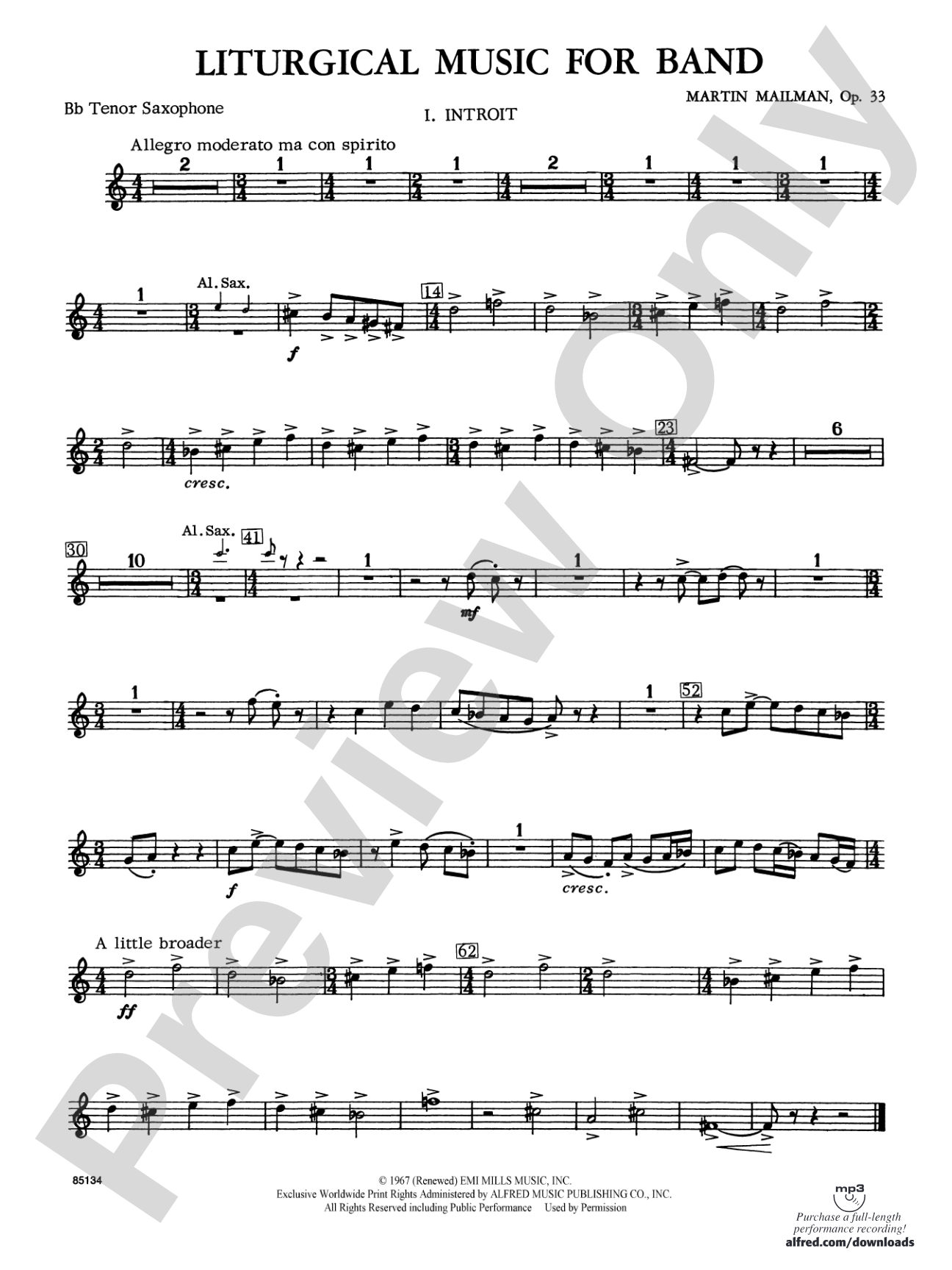 Liturgical Music for Band, Op. 33: B-flat Tenor Saxophone