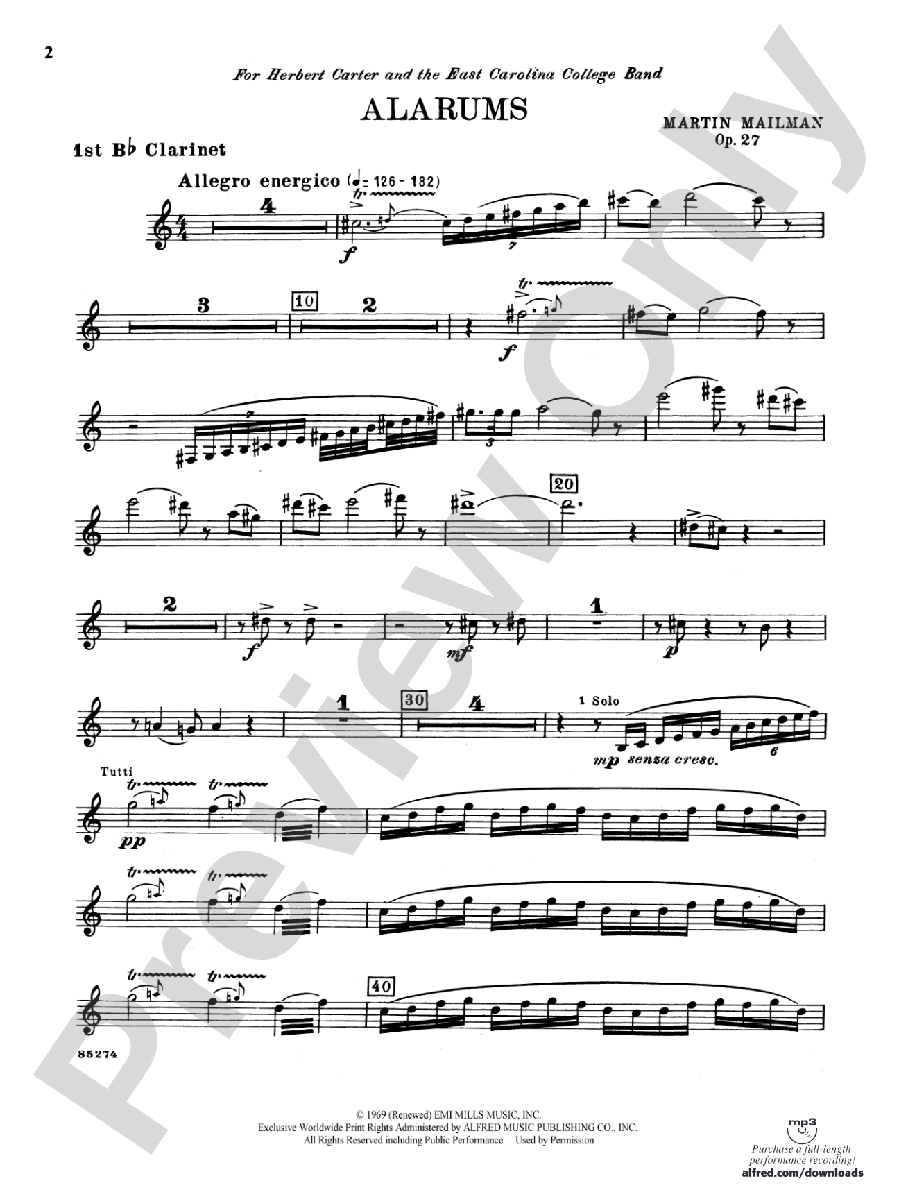 Alarums, Op. 27: 1st B-flat Clarinet