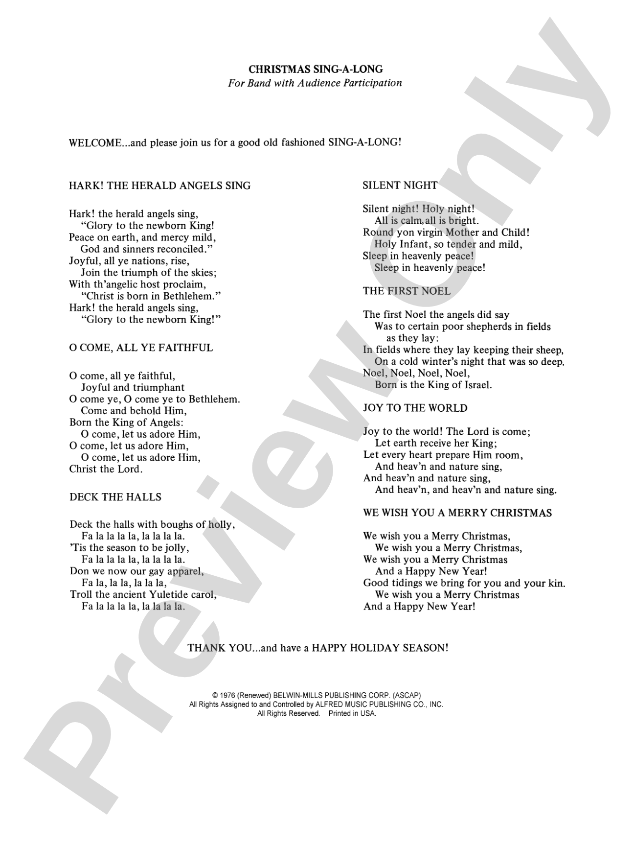 Christmas Sing-a-Long (for Band with Audience Participation): Lyrics