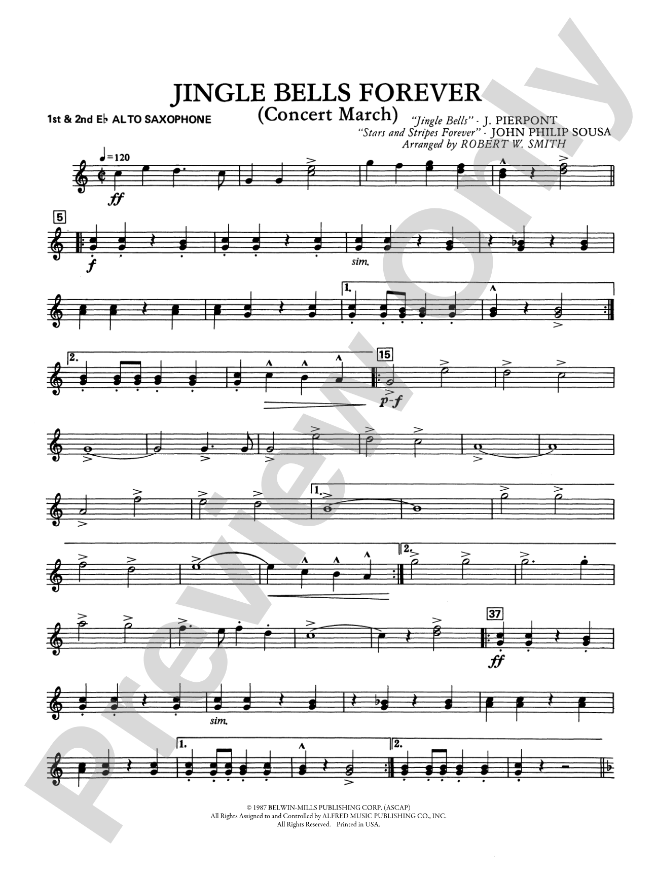 Jingle Bells Forever (Concert March): 1st & 2nd E-flat Alto Saxophone