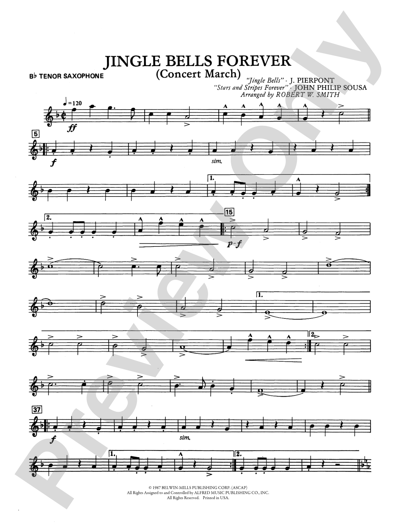 Jingle Bells Forever (Concert March): B-flat Tenor Saxophone