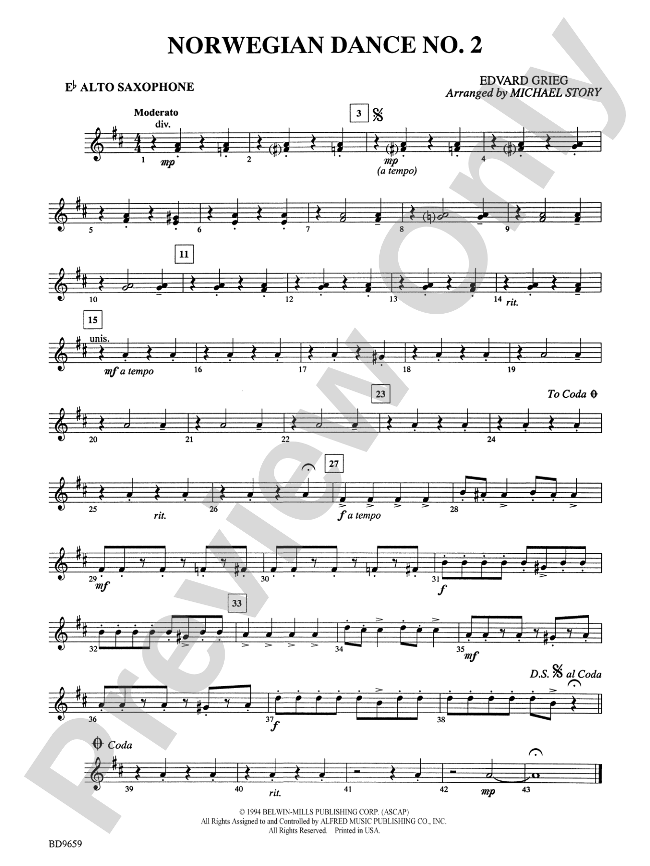Norwegian Dance No. 2: E-flat Alto Saxophone