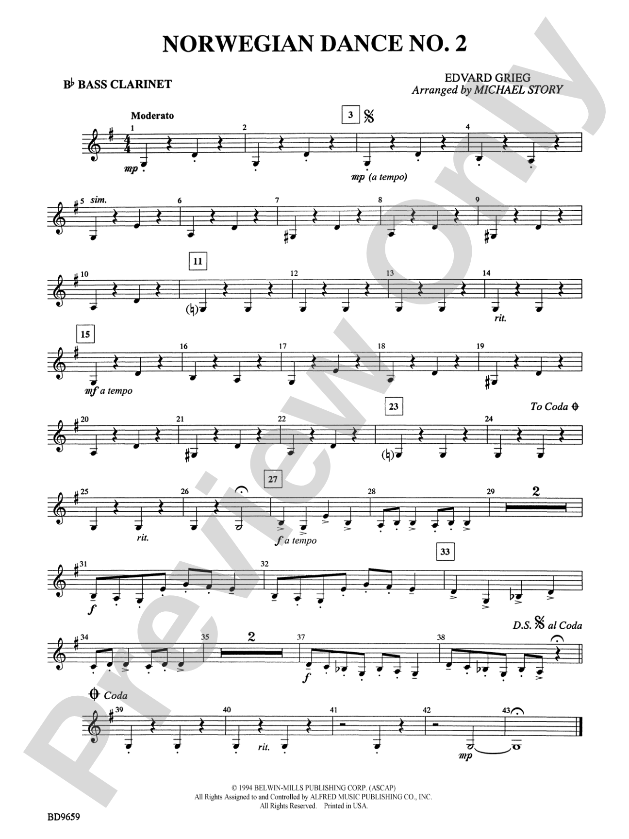 Norwegian Dance No. 2: B-flat Bass Clarinet