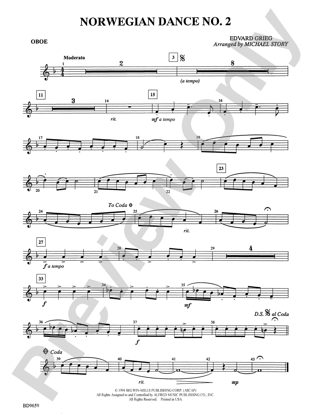 Norwegian Dance No. 2: Oboe
