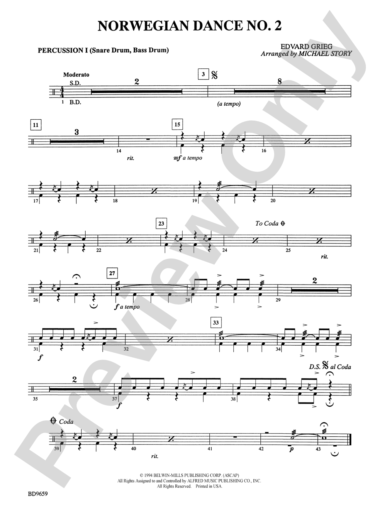 Norwegian Dance No. 2: 1st Percussion