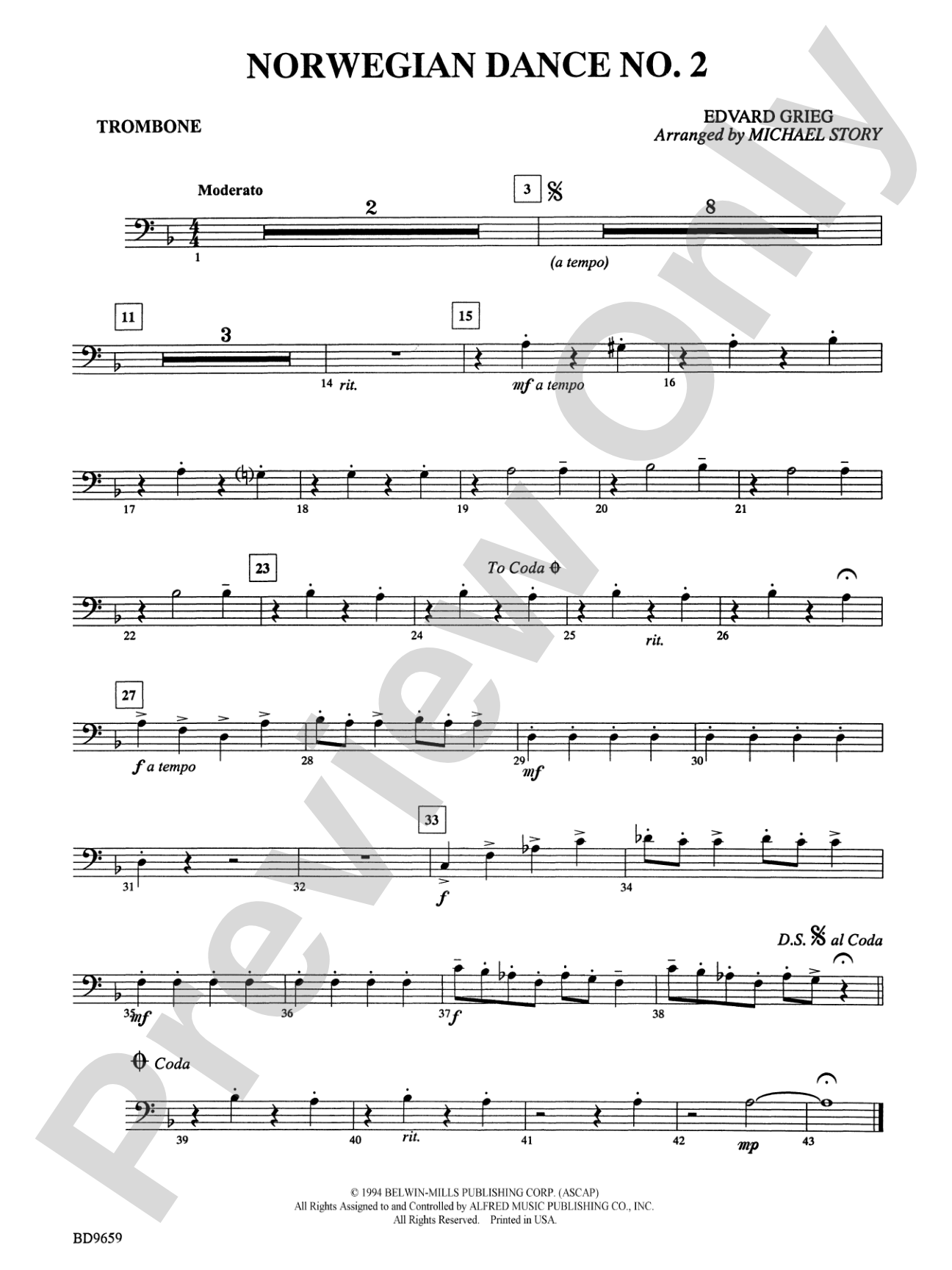 Norwegian Dance No. 2: 1st Trombone