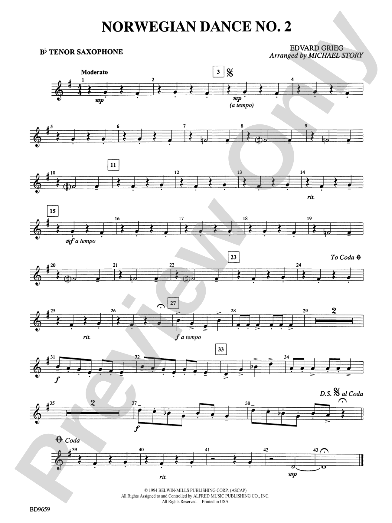 Norwegian Dance No. 2: B-flat Tenor Saxophone