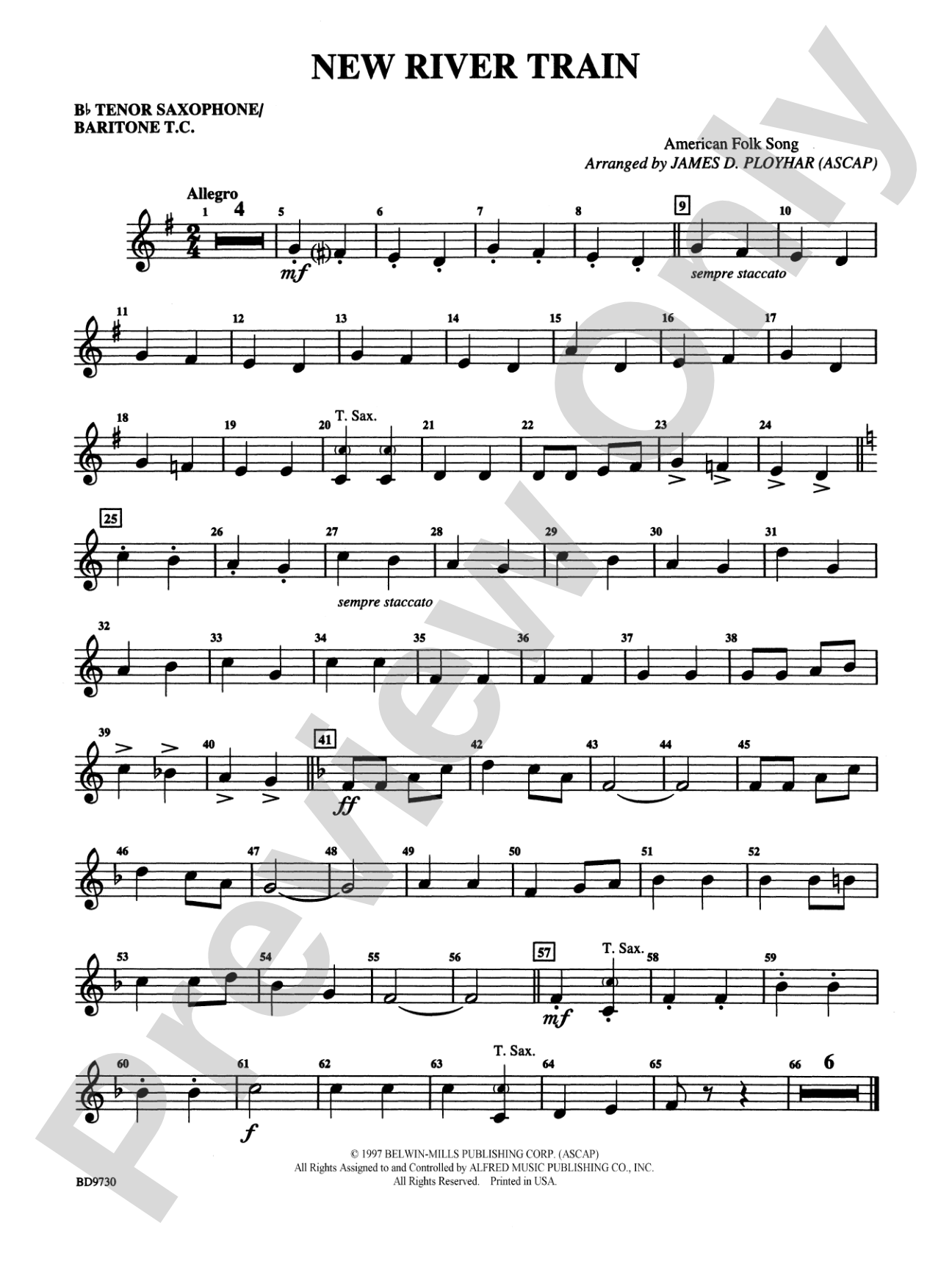 New River Train (American Folk Song): B-flat Tenor Saxophone