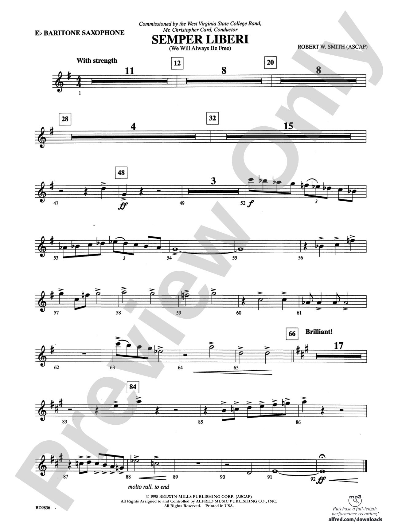 Semper Liberi (We Will Always Be Free): E-flat Baritone Saxophone