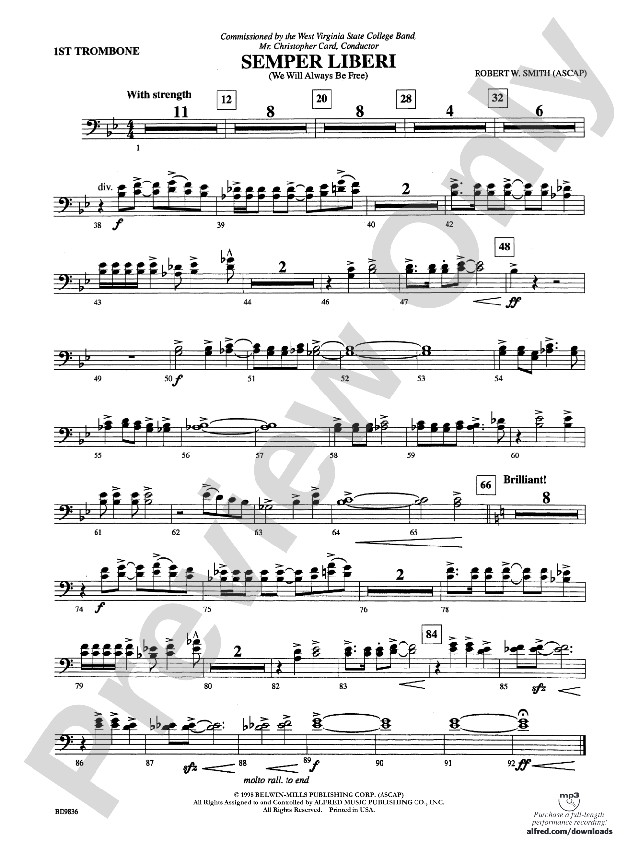 Semper Liberi (We Will Always Be Free): 1st Trombone