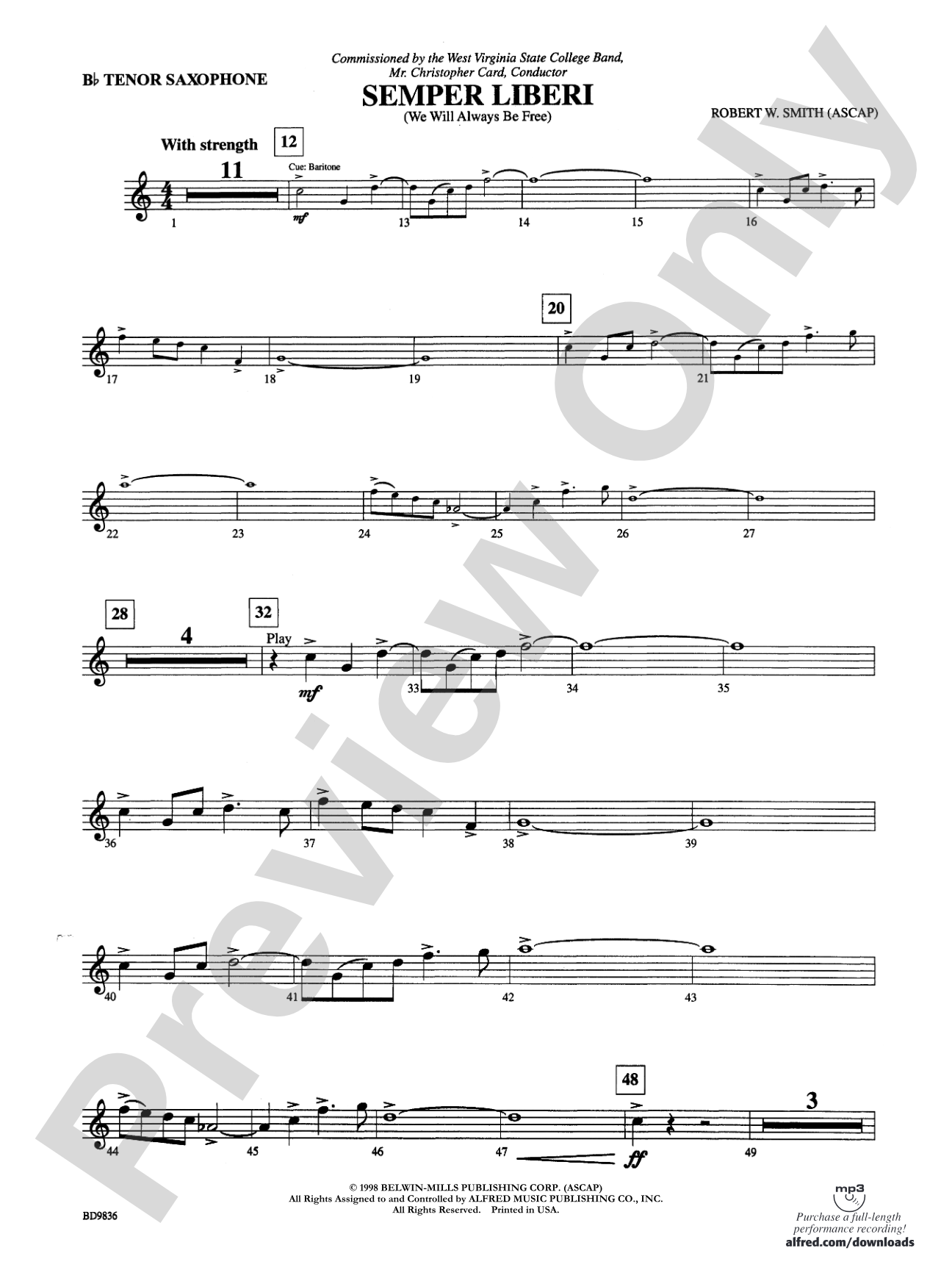 Semper Liberi (We Will Always Be Free): B-flat Tenor Saxophone