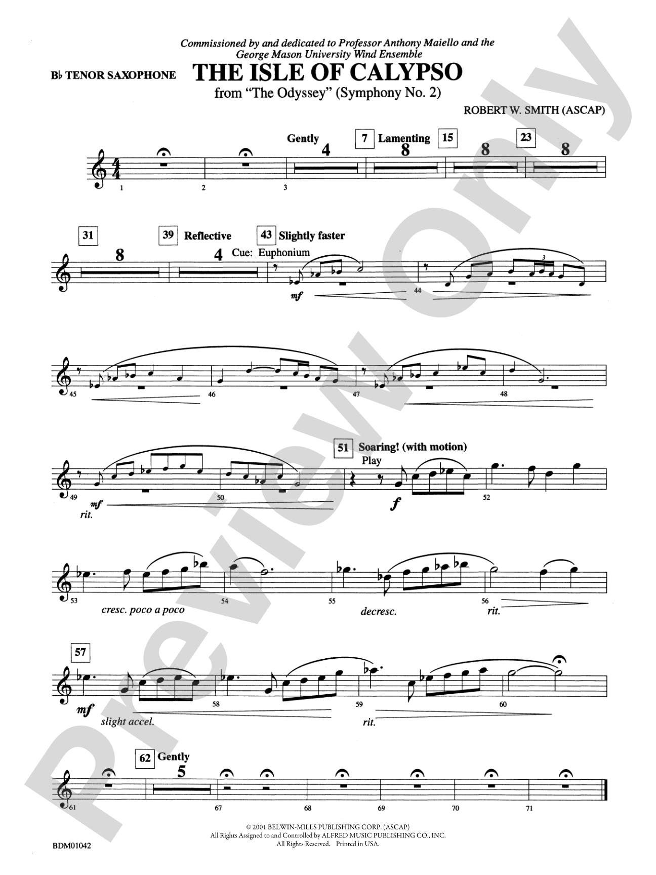 The Isle of Calypso (from The Odyssey (Symphony No. 2)): B-flat Tenor Saxophone
