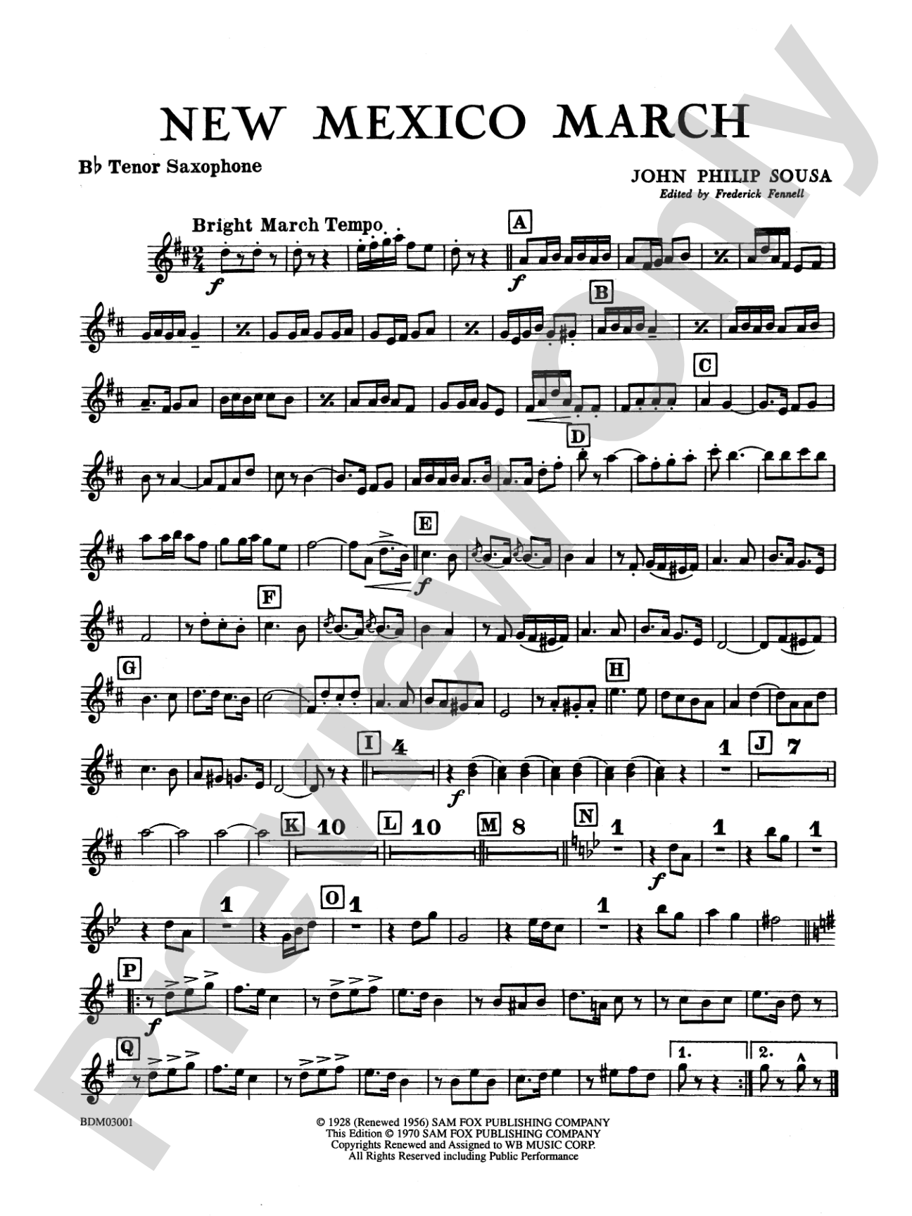 New Mexico March: B-flat Tenor Saxophone