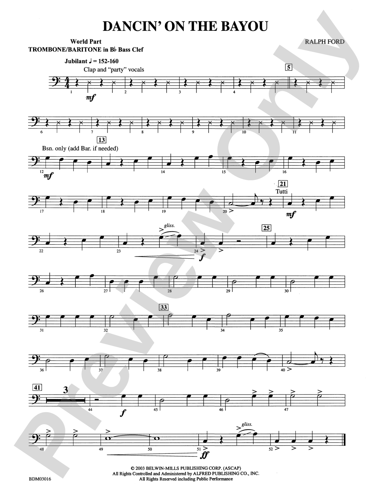 Dancin' on the Bayou: (wp) 1st B-flat Trombone B.C.