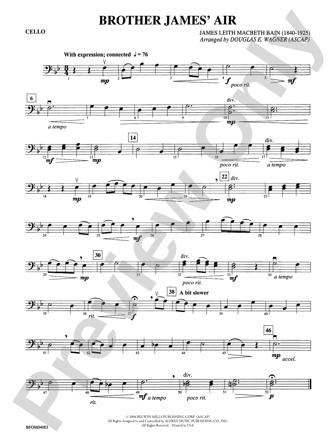 Brother James' Air: Cello