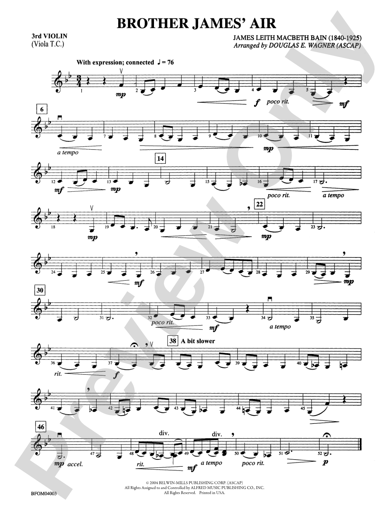 Brother James' Air: 3rd Violin (Viola [TC])