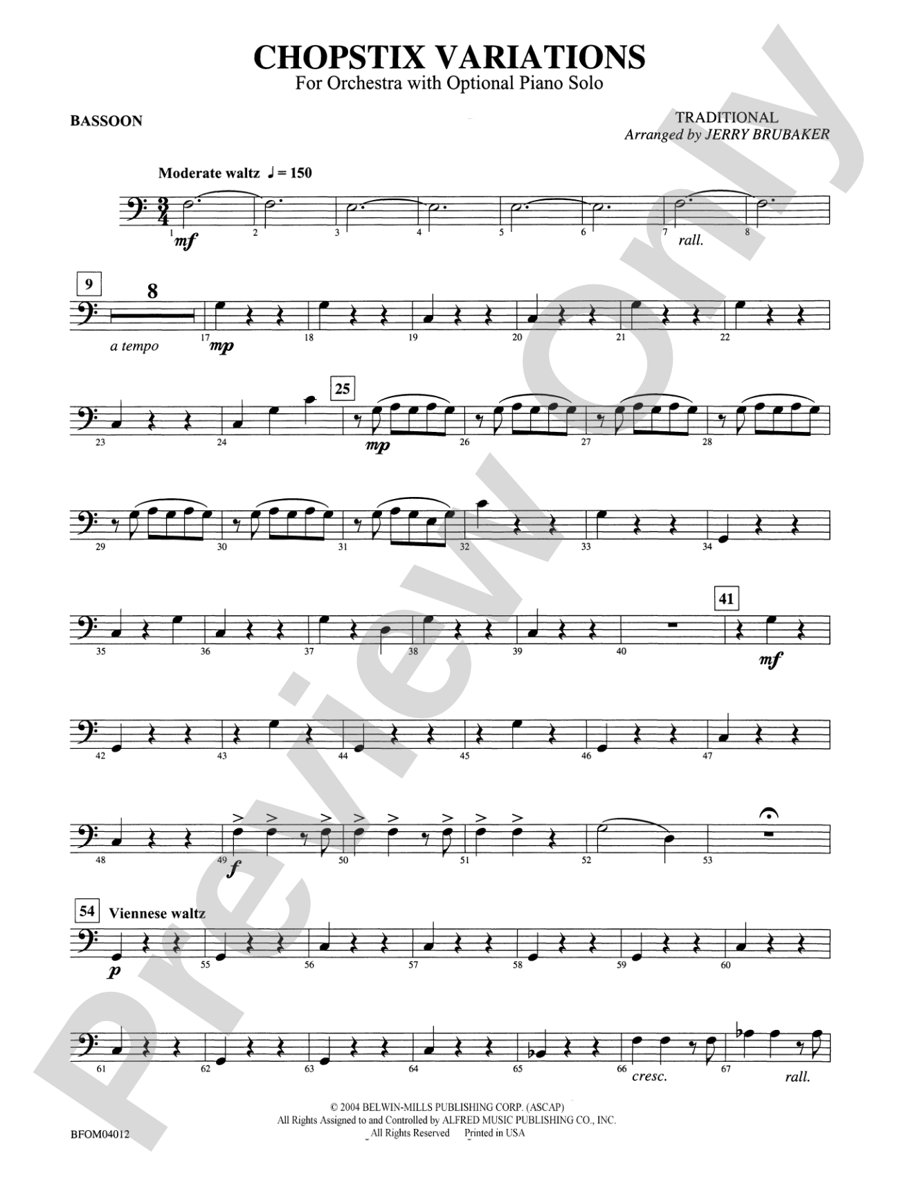 Chopstix Variations (with Opt. Piano Solo): Bassoon
