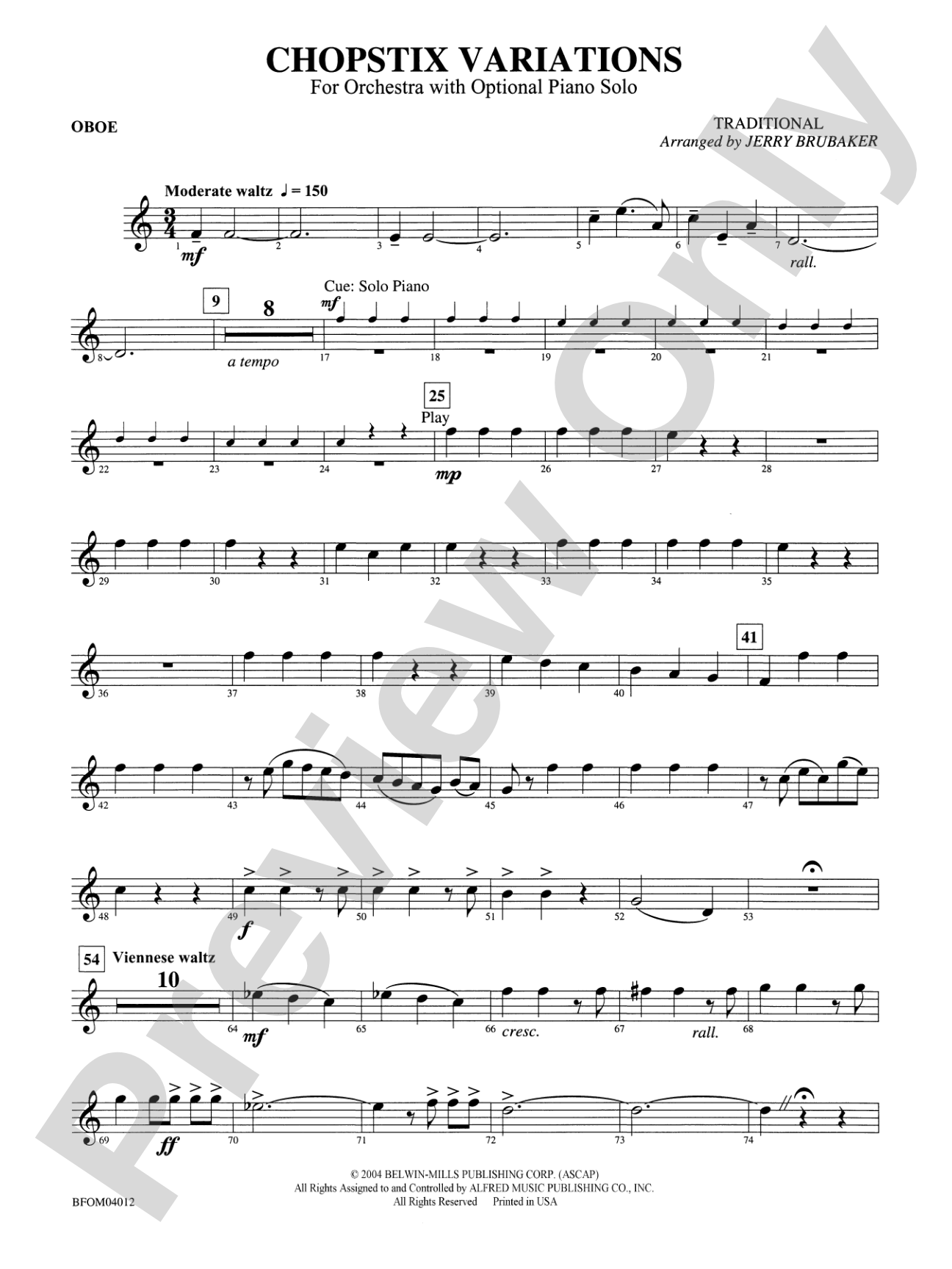 Chopstix Variations (with Opt. Piano Solo): Oboe