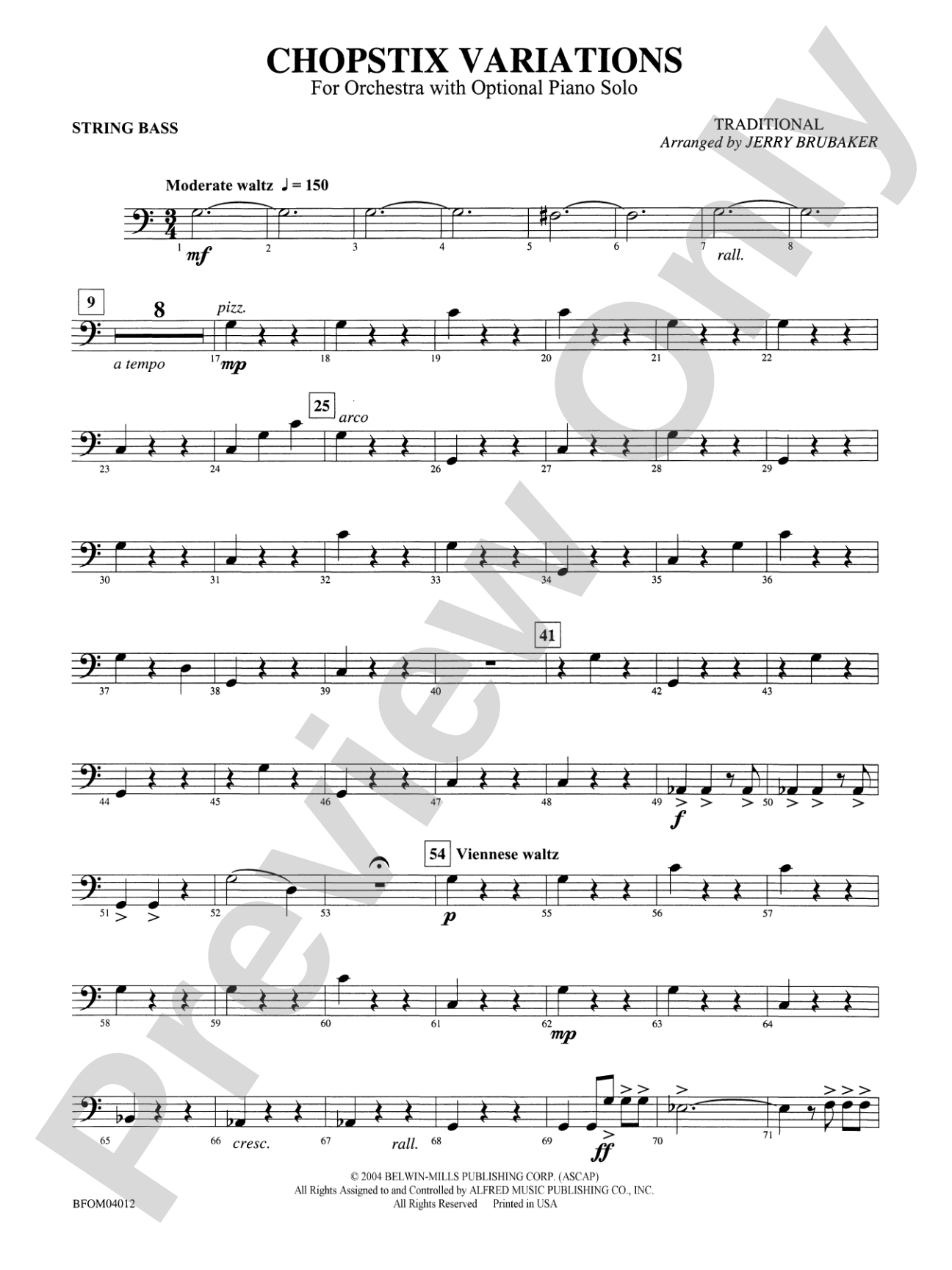 Chopstix Variations (with Opt. Piano Solo): String Bass