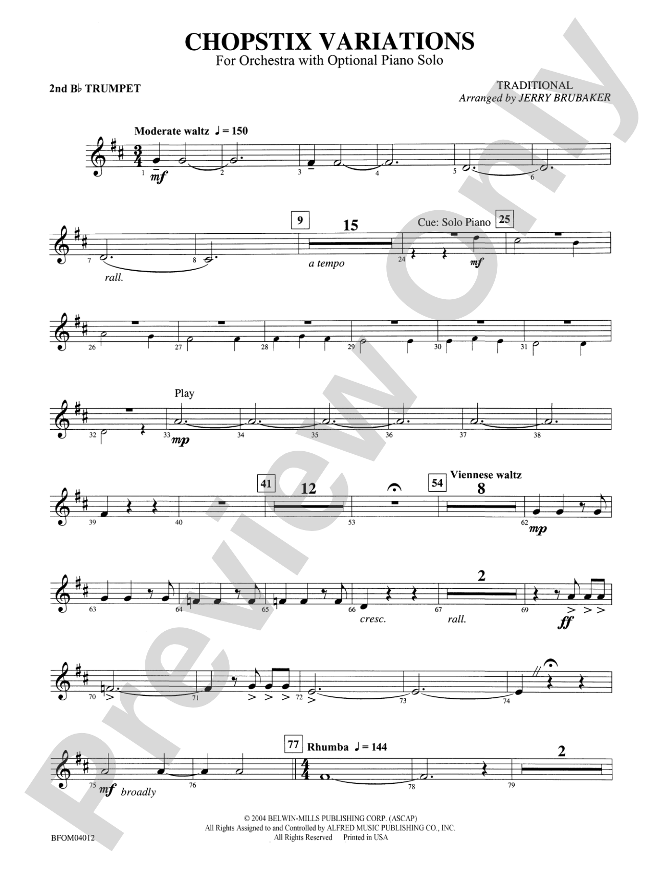 Chopstix Variations (with Opt. Piano Solo): 2nd B-flat Trumpet