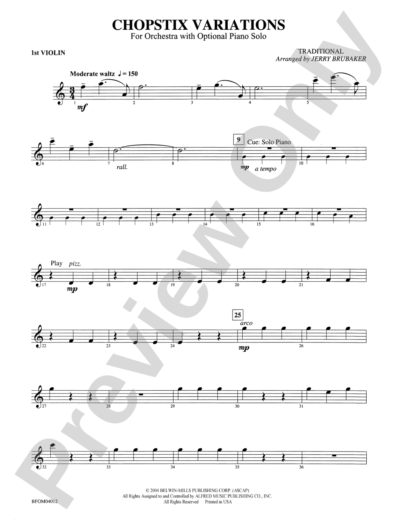 Chopstix Variations (with Opt. Piano Solo): 1st Violin